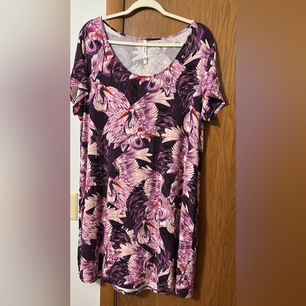 Soma Cool Nights Sleep Shirt, size Large in Blackberry Cranes print; summer